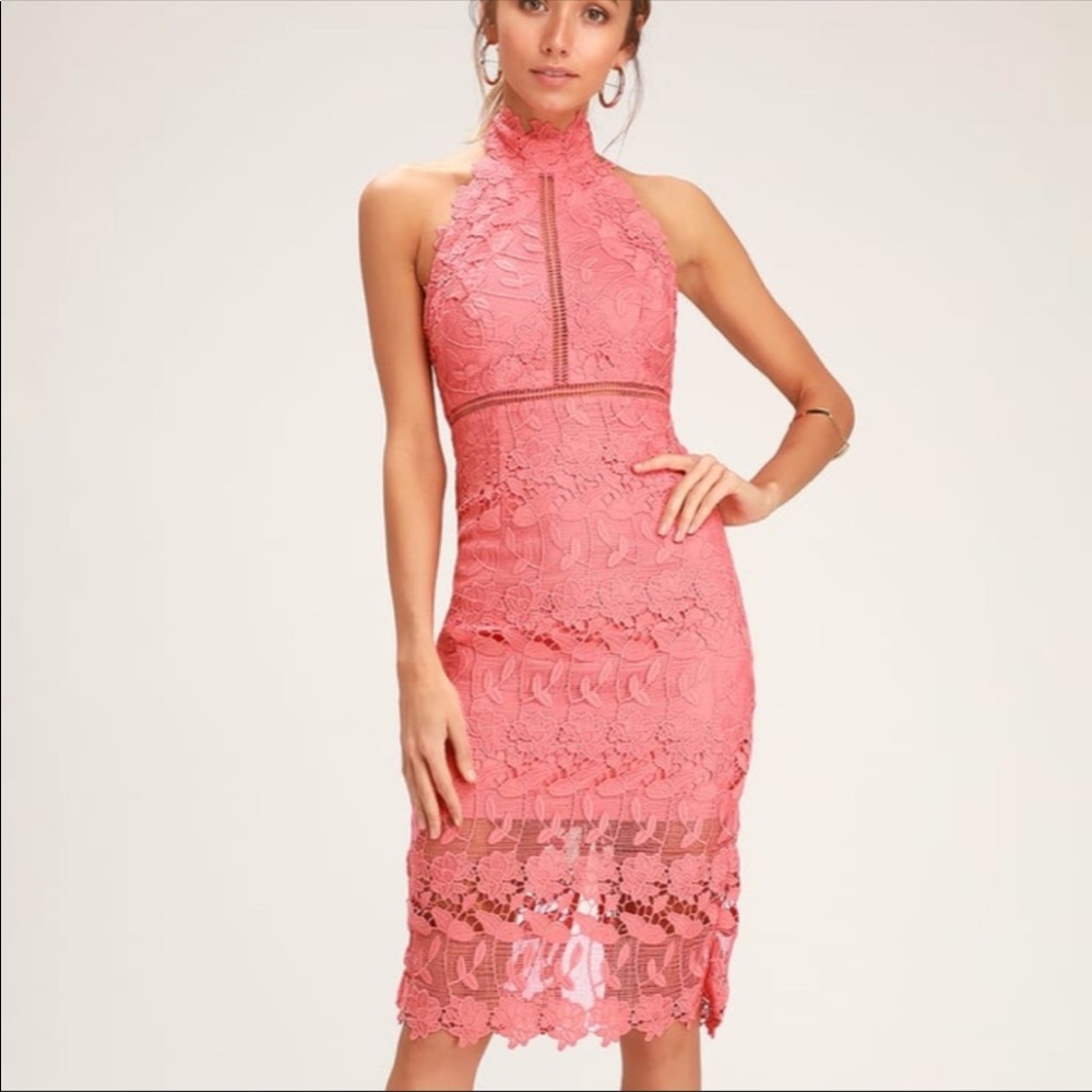 BARDOT lace halter midi dress
